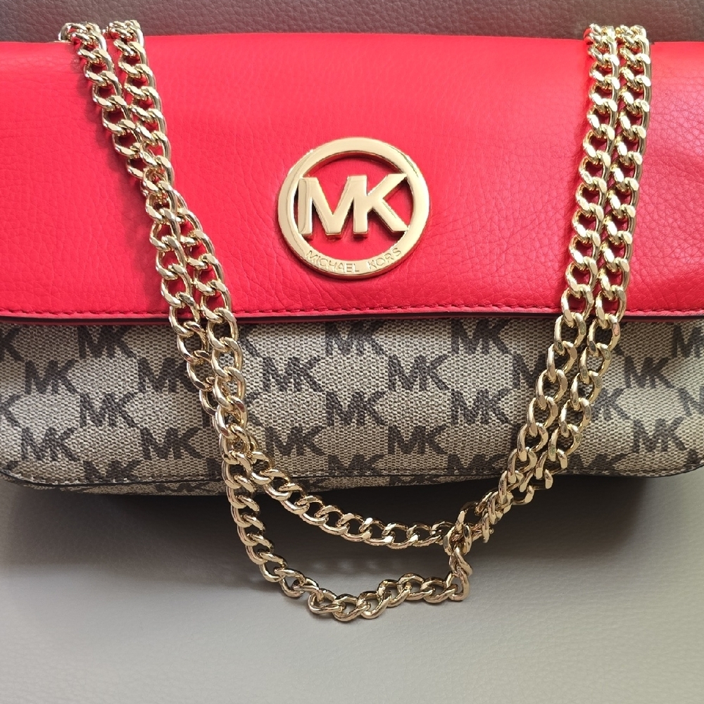 Michael Kors Orange and Brown Fulton Shoulder Bag, Preowned - Picture 4 of 15